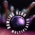 Quả bóng bowling màu đen lăn về phía các con ki gỗ, với chữ BOWLING HERO MULTIPLAYER xung quanh