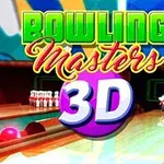 Tiêu đề Bowling Masters 3D được hiển thị trên nền có hình ảnh của làn bowling với các quả bóng và ki