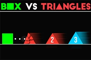 Hộp xanh và hình tam giác đỏ, xanh dương trên nền đen, với tiêu đề Box vs Triangles