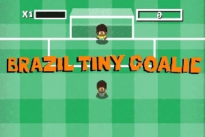 Hai người chơi hoạt hình đứng trên sân bóng cùng với dòng chữ Brazil Tiny Goalie