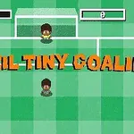 Hai người chơi hoạt hình đứng trên sân bóng cùng với dòng chữ Brazil Tiny Goalie