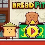 Hình ảnh một lát bánh mì hoạt hình đội nón lá đứng cạnh nút chơi màu vàng có biểu tượng rồng xanh