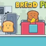 Hình ảnh hoạt hình của lát bánh mì với khuôn mặt cười, đứng cạnh máy bánh mì nướng màu đỏ, bao quanh bởi máy pha cà phê và máy xay sinh tố