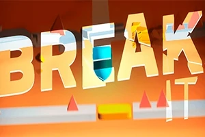 Chữ BREAK IT lớn màu trắng nằm trên nền cam với các hình tam giác và hình chữ nhật