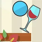 Hình ảnh gồm một ly rượu đang nghiêng, một quả bóng màu xanh, và một thanh gỗ với vài chiếc lá trang trí