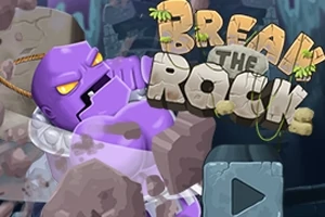 Một nhân vật khổng lồ màu tím đang đập vỡ tảng đá với tiêu đề Break the Rock phía trên