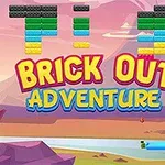 Hình ảnh hiển thị các khối gạch nhiều màu sắc trên nền cảnh thiên nhiên với chữ BRICK OUT ADVENTURE nổi bật ở giữa