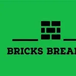 Hình ảnh có nền màu xanh lá cây với hình ảnh các viên gạch đen và dòng chữ BRICKS BREAKER màu đen ở giữa