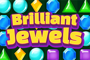 Hình ảnh có tiêu đề Brilliant Jewels với các viên đá quý nhiều màu sắc như xanh dương, xanh lá và vàng trên nền xanh đậm