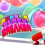 Các quả bóng đầy màu sắc bay lơ lửng phía trên chữ Bubble Block Breaker với phao cứu sinh ở phía trước