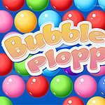 Các quả bóng nhiều màu sắc trên nền xanh với chữ Bubble Plopper ở giữa