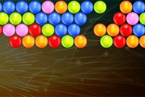Các quả bóng nhiều màu sắc xếp thành hàng trên nền tối với hiệu ứng ánh sáng