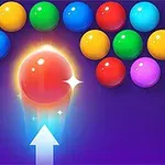 Các quả bóng màu sắc khác nhau xếp thành hàng ở phía trên với một quả bóng đỏ phát sáng bên dưới chuẩn bị được bắn lên cùng mũi tên chỉ hướng