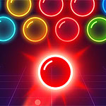 Bubble Shooter Neon Hình ảnh các quả cầu phát sáng màu đỏ, vàng, xanh dương và xanh lá cây nổi bật trên nền tối