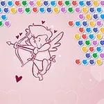 Thiên thần Cupid vẽ tay ở giữa bức tranh, được bao quanh bởi các trái tim nhiều màu sắc trên nền hồng
