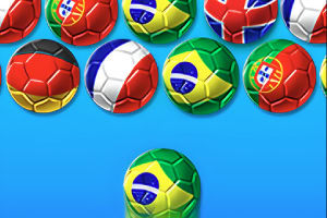 Hình ảnh các quả bóng đá với cờ quốc gia của Brazil, Bồ Đào Nha, Đức, Pháp, và Vương quốc Anh trên nền màu xanh
