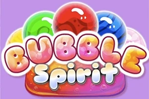 Các chữ cái màu sắc BUBBLE Spirit xuất hiện trước một nhóm bong bóng nhiều màu trên nền tím