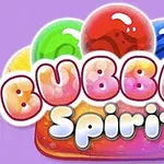 Các chữ cái màu sắc BUBBLE Spirit xuất hiện trước một nhóm bong bóng nhiều màu trên nền tím