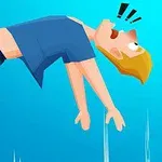 Nhân vật hoạt hình với mái tóc vàng, mặc áo xanh, quần xanh đậm, ngả người ra phía sau trong tư thế ngạc nhiên trên nền xanh