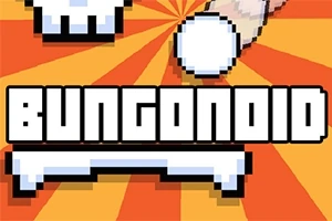 Hình ảnh có chữ BUNGOIOID với phong cách pixel trên nền cam có sọc tia sáng, bên trên là quả bóng và hai bàn tay