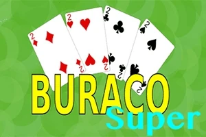 Các lá bài 2 rô, 2 cơ, 2 tép và 2 bích phía trên chữ BURACO Super trên nền xanh