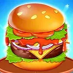 Bánh hamburger hấp dẫn với rau xà lách, cà chua, hành tây, phô mai và sốt trên nền xanh có ngôi sao lấp lánh