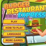 Hình ảnh một phụ nữ tóc vàng cầm khay phục vụ với hamburger và khoai tây chiên, bên cạnh các nút lựa chọn khác nhau