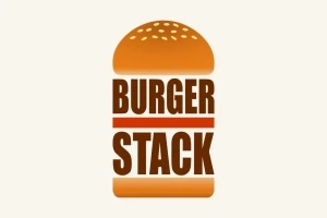 Chữ BURGER STACK được đặt giữa hai phần của một chiếc bánh mì kẹp thịt