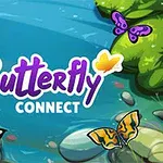 Hình ảnh có nền bướm đầy màu sắc bay quanh dòng suối với tên Butterfly Connect ở giữa