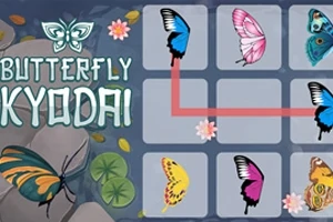 Hình ảnh có các ô vuông chứa nhiều loại bướm màu sắc khác nhau với dòng chữ Butterfly Kyodai bên cạnh