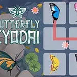 Hình ảnh có các ô vuông chứa nhiều loại bướm màu sắc khác nhau với dòng chữ Butterfly Kyodai bên cạnh