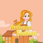 Hình ảnh một cô gái với mái tóc vàng mặc trang phục mùa thu, đứng trước một tòa nhà và cảnh sắc thiên nhiên tươi sáng với dòng chữ Autumn Fashion