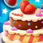 Chiếc bánh kem được trang trí với dâu tây, hoa văn màu sắc, kẹo và kem hồng