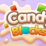 Hình ảnh có chữ Candy Blocks với các khối vuông màu sắc tươi sáng trên nền màu tím
