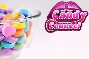 Một bát đầy kẹo màu sắc bên cạnh logo có đôi môi và chữ Candy Connect