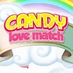 Chữ Candy Love Match trên nền mây với cầu vồng rực rỡ phía sau
