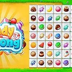 Tiêu đề Candy Mahjong với nền xanh lá mạ và lưới chứa các hình ảnh kẹo đa dạng