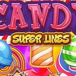 Hình ảnh có chữ CANDY SUPER LINES với các viên kẹo màu sắc đa dạng trên nền sống động