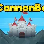 Một lâu đài với các tháp pháo đỏ nổi bật trên nền trời xanh, có chữ CannonBall ở phía trên