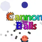 Tiêu đề “Cannon Balls” với phông chữ đầy màu sắc trên nền trắng, bao quanh bởi các chấm và hình lục giác mờ