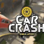 Một chiếc xe hơi màu cam bị tai nạn trên đường với chữ Car Crash Simulator bên cạnh