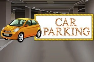 Ô tô màu vàng trong bãi đậu xe với biển hiệu Car Parking