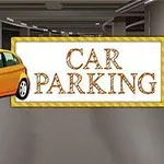 Ô tô màu vàng trong bãi đậu xe với biển hiệu Car Parking
