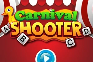 Hình ảnh có chữ Carnival Shooter màu xanh và vàng, với một con vịt màu vàng trên nền đỏ, kèm các chữ cái A, B, C, D xung quanh và một nút bấm xanh có biểu tượng phát