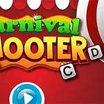 Hình ảnh có chữ Carnival Shooter màu xanh và vàng, với một con vịt màu vàng trên nền đỏ, kèm các chữ cái A, B, C, D xung quanh và một nút bấm xanh có biểu tượng phát