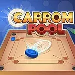 Bàn chơi carrom với các quân cờ màu xanh, đỏ và xanh lá cây