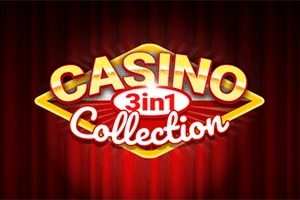 Chữ Casino 3 in 1 Collection màu vàng và trắng nổi bật trên nền đỏ