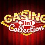 Chữ Casino 3 in 1 Collection màu vàng và trắng nổi bật trên nền đỏ