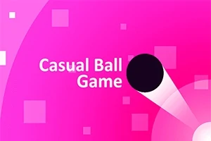 Quả bóng đen với vệt sáng trên nền màu hồng cùng các hình vuông nhỏ và dòng chữ Casual Ball Game