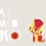 Hình ảnh có chú mèo hoạt hình màu đỏ và vàng đứng cạnh dòng chữ CAT NAMED SOKO